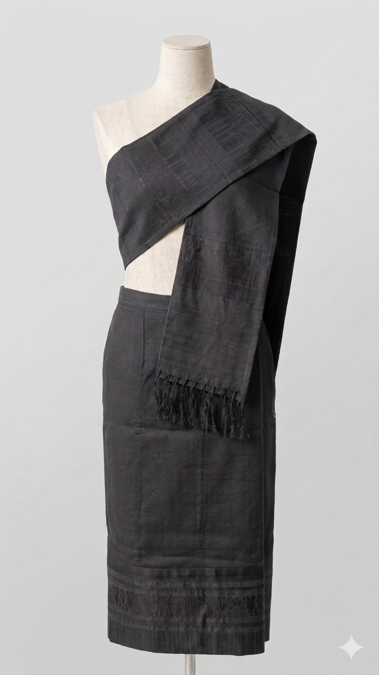 Black on Black – Traditional Lao Sinh & Pha Biang Set (Copy)