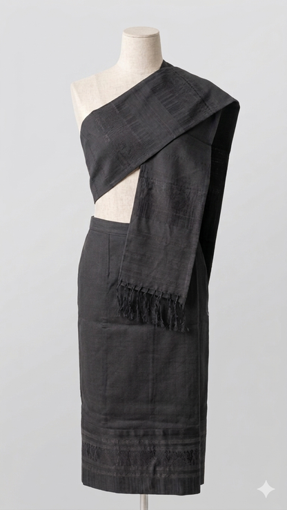 Black on Black – Traditional Lao Sinh & Pha Biang Set (Copy)