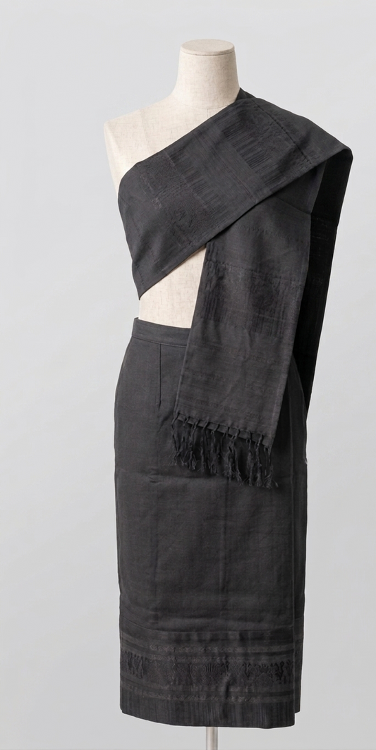 Black on Black – Traditional Lao Sinh & Pha Biang Set