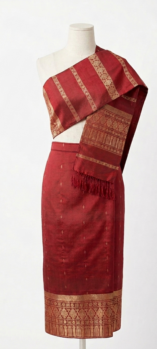 Classic Red – Traditional Lao Sinh & Pha Biang Set