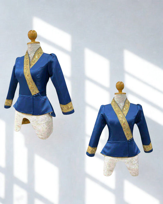 Traditional Lao Peplum Top with Gold Trim
