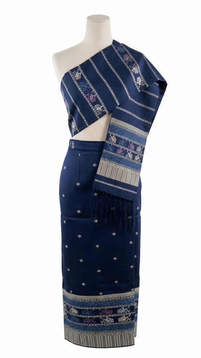 Twilight Blue – Traditional Lao Sinh & Pha Biang Set