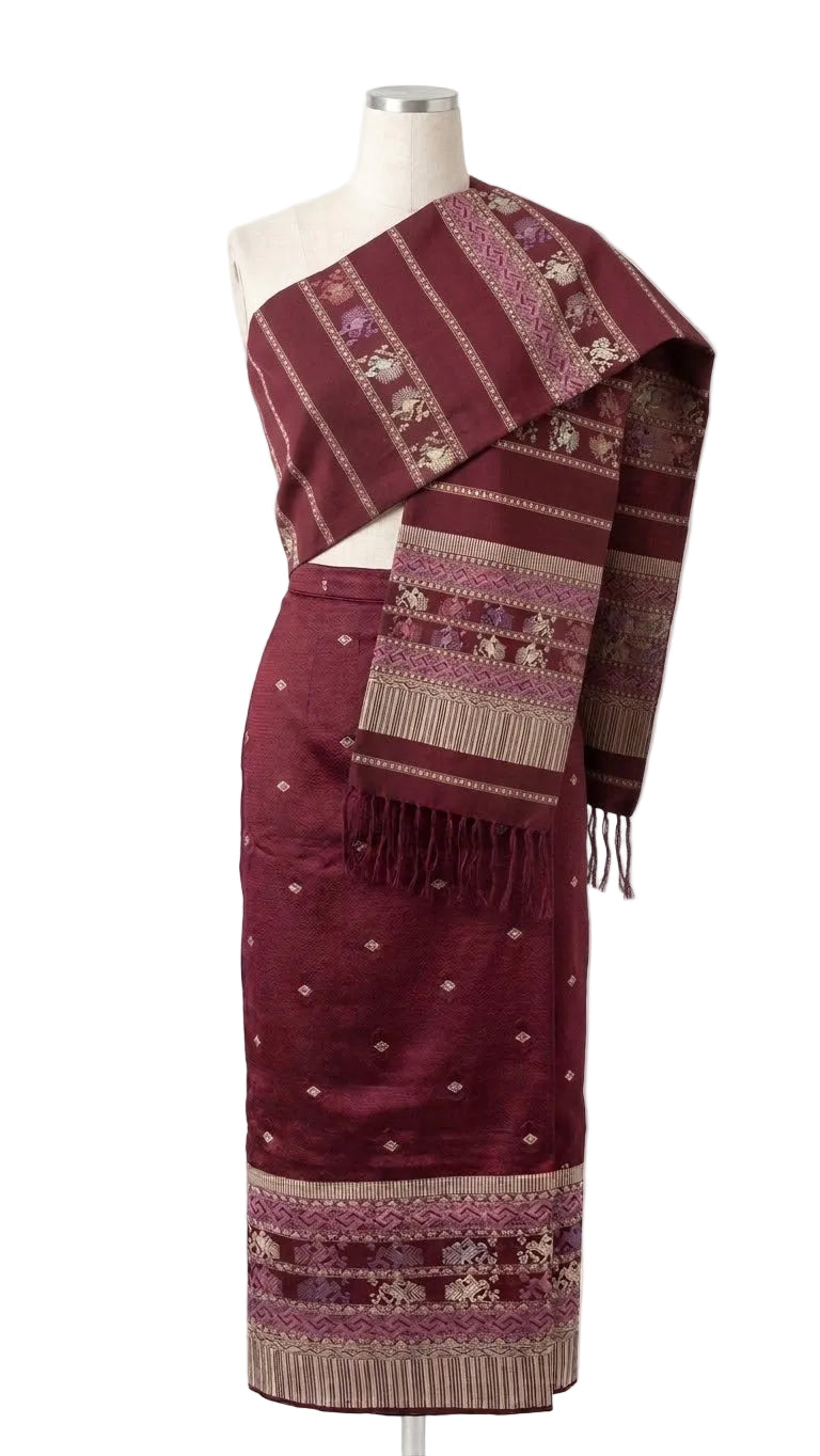 Deep Berry Traditional Lao Sinh & Pha Biang Set