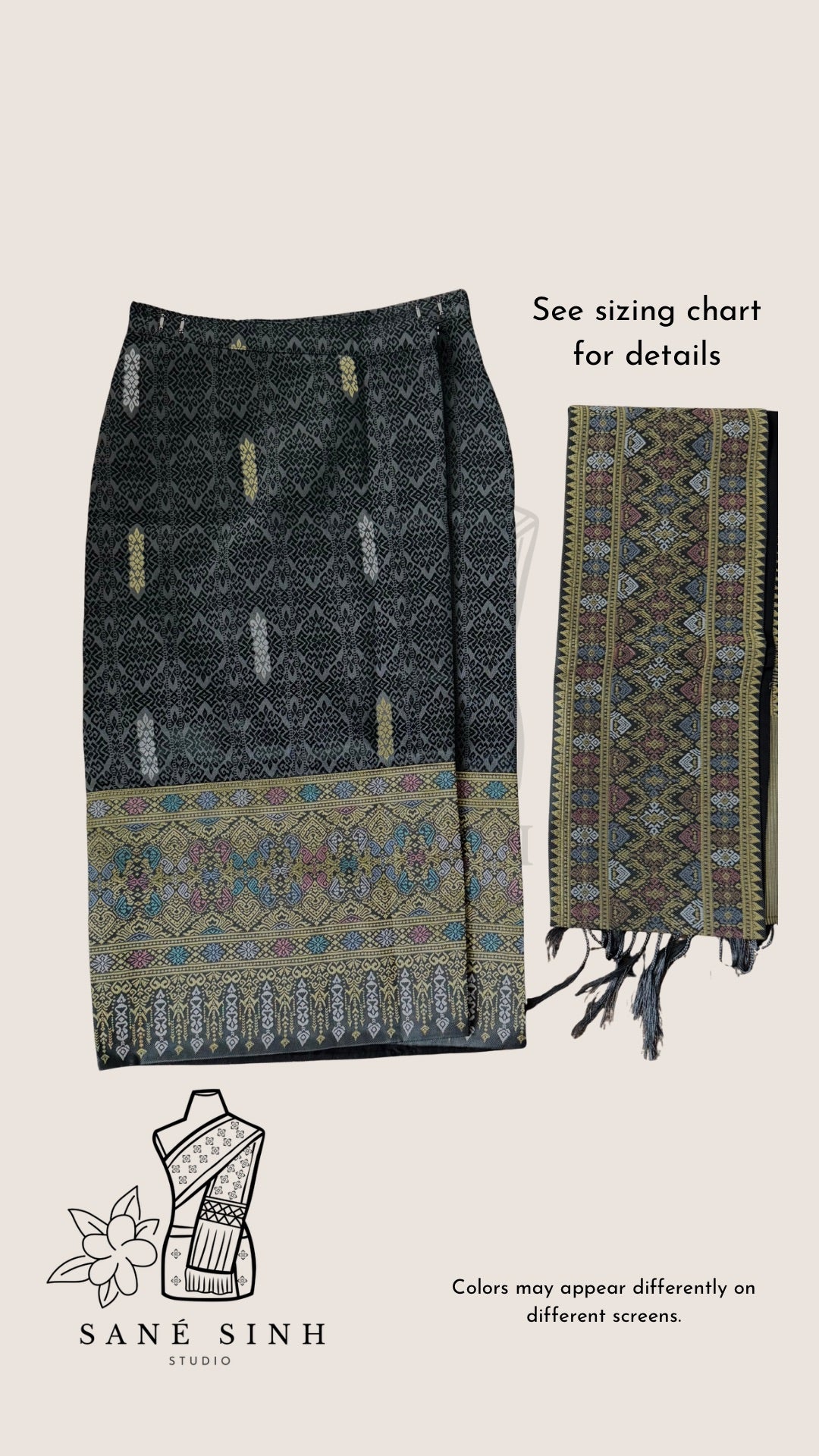 Traditional Sinh + Pha Biang Set (Black/Dark Green Tone)