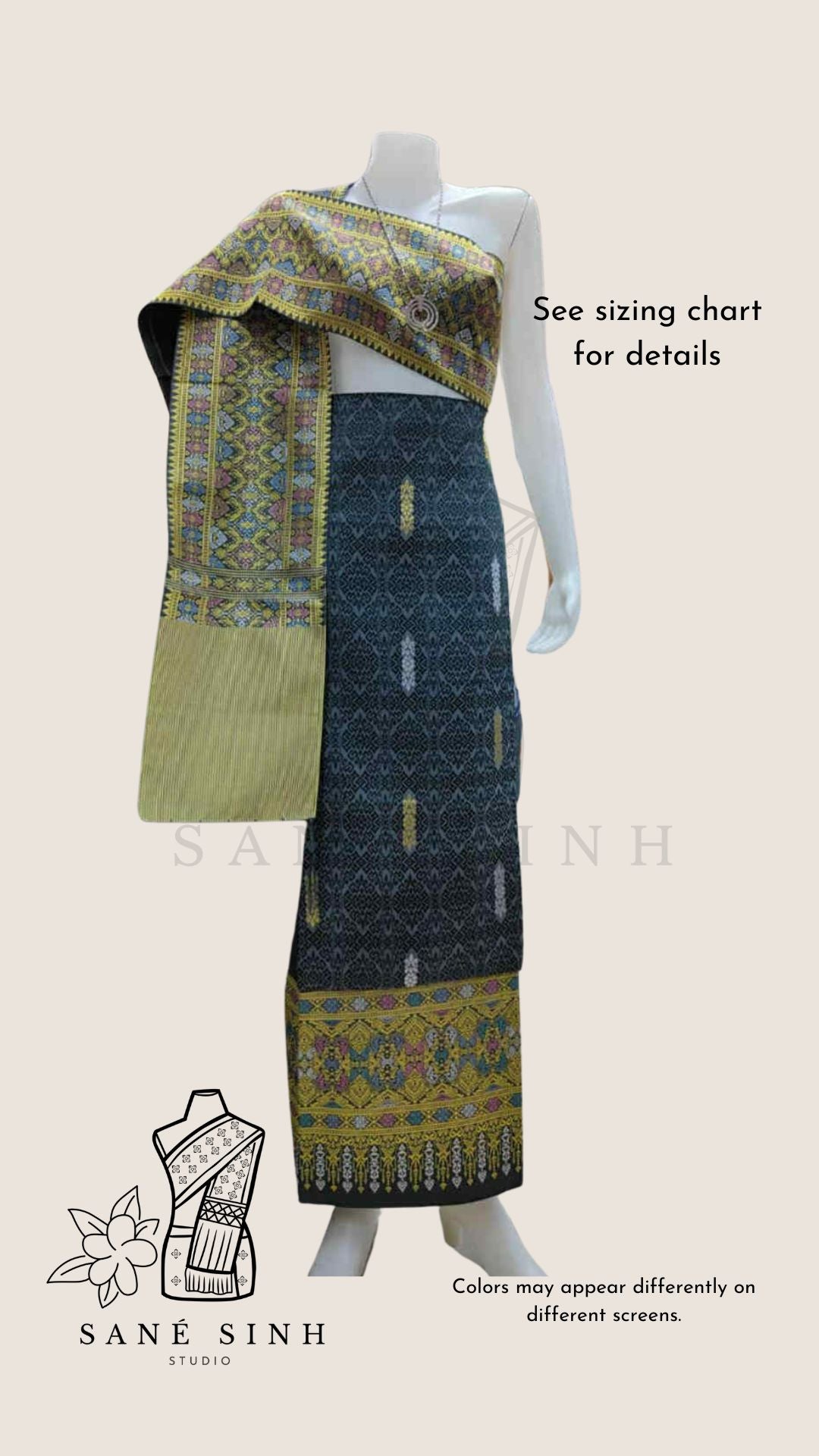 Traditional Sinh + Pha Biang Set (Black/Dark Green Tone)