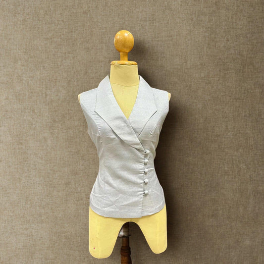 Traditional Lao Sleeveless Top (Gray)